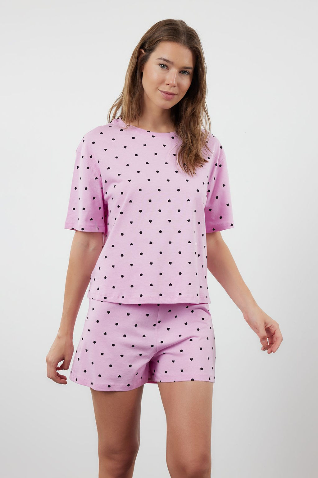 Trendyolmilla Beyaz %100 Pamuklu Puantiyeli ve Kalpli Sortlu Orme Pijama Tak?m? THMSS21PT1485 фото 66