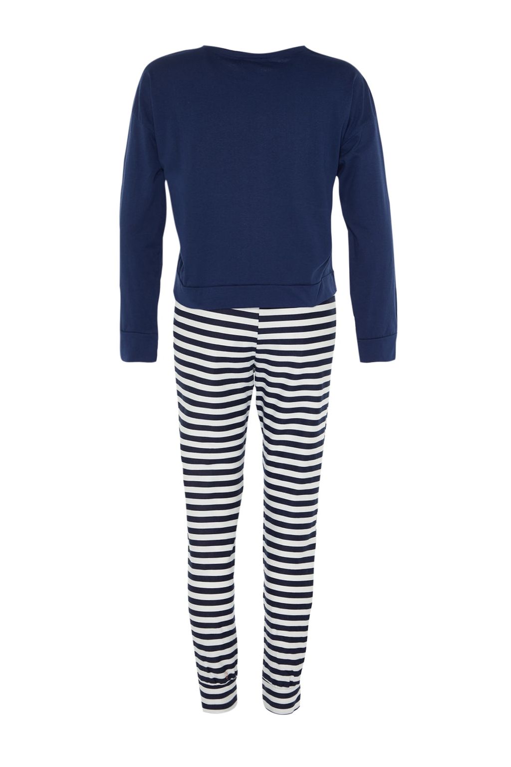 Trendyolmilla Lacivert %100 Pamuklu Ay?c?kl? Orme Pijama Tak?m? THMAW21PT0302