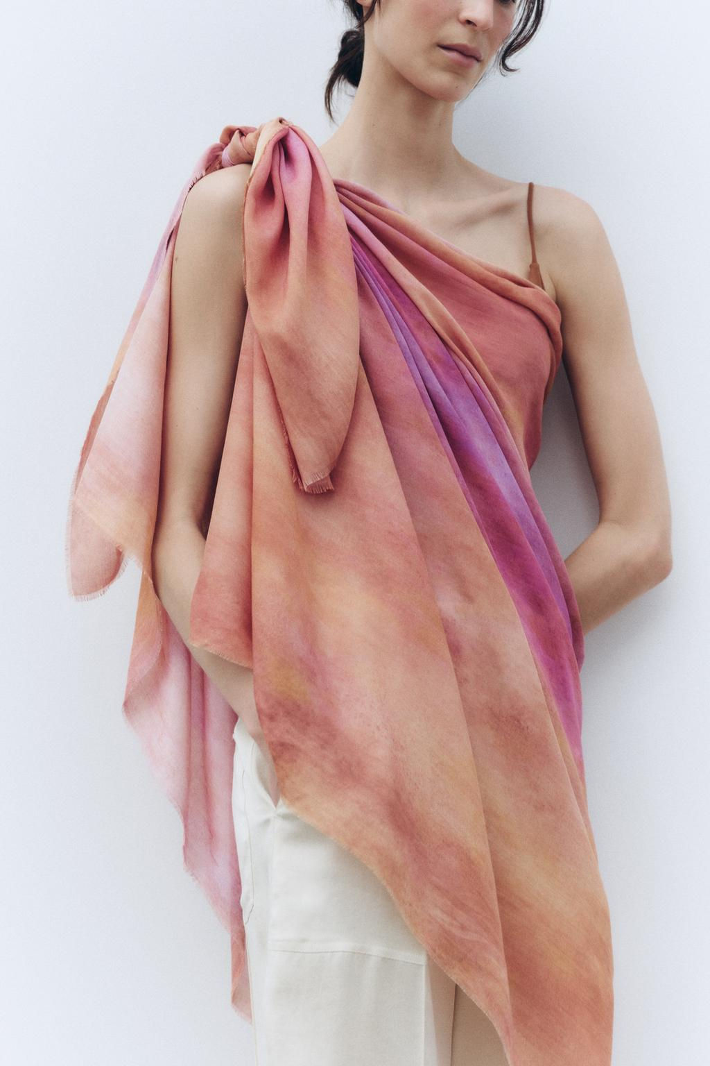 TIE-DYE PRINT MODAL SILK BLEND SCARF - Zara фото 3