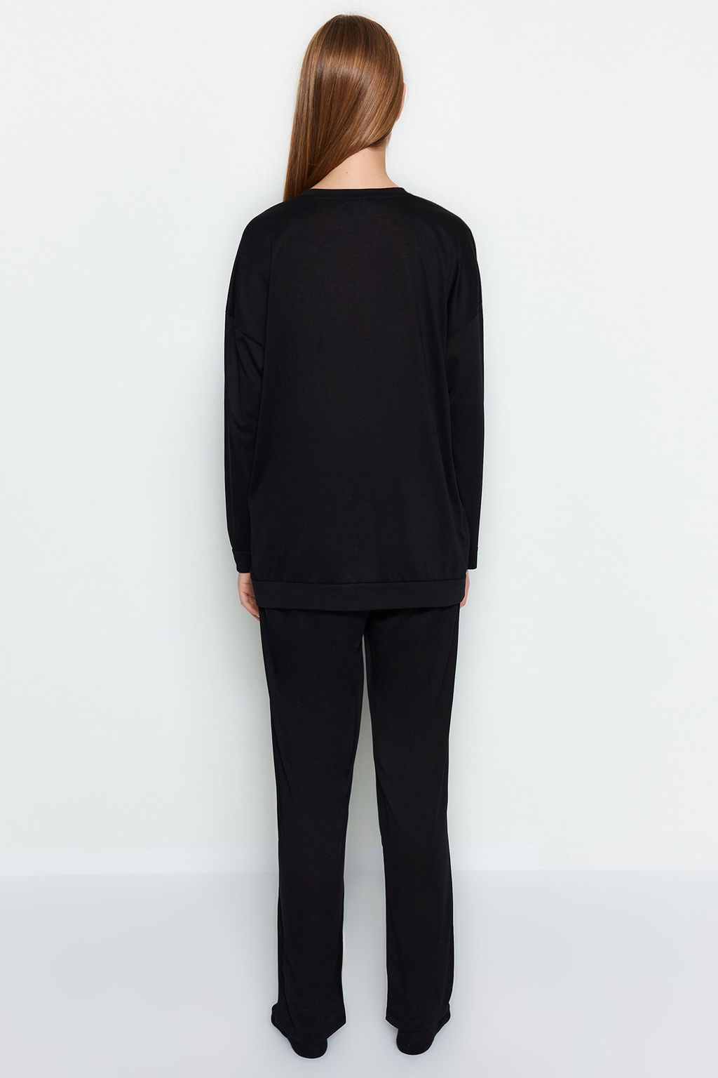 Trendyolmilla Siyah-Beyaz %100 Pamuklu Bask?l? Orme Pijama Tak?m? THMAW22PT0611  фото 8