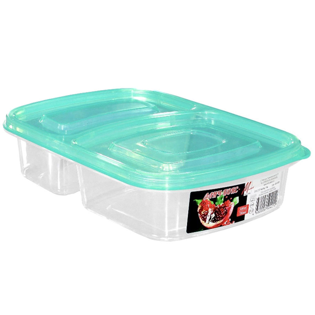 Контейнер для продуктов пластмассовый Ланч-Бокс 23,5х16х5,5см, 2 отделения, цвета микс (Россия) - Домашняя мода фото 4