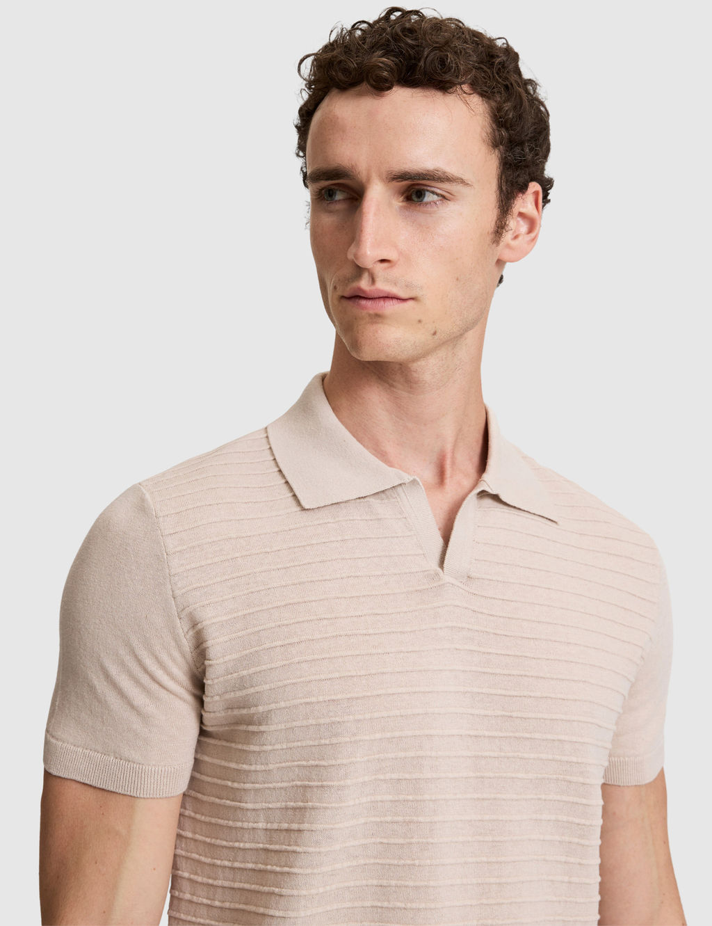 Bej Slim Fit Keten Kar__ml_ Apa_ Yaka Triko Ti__rt