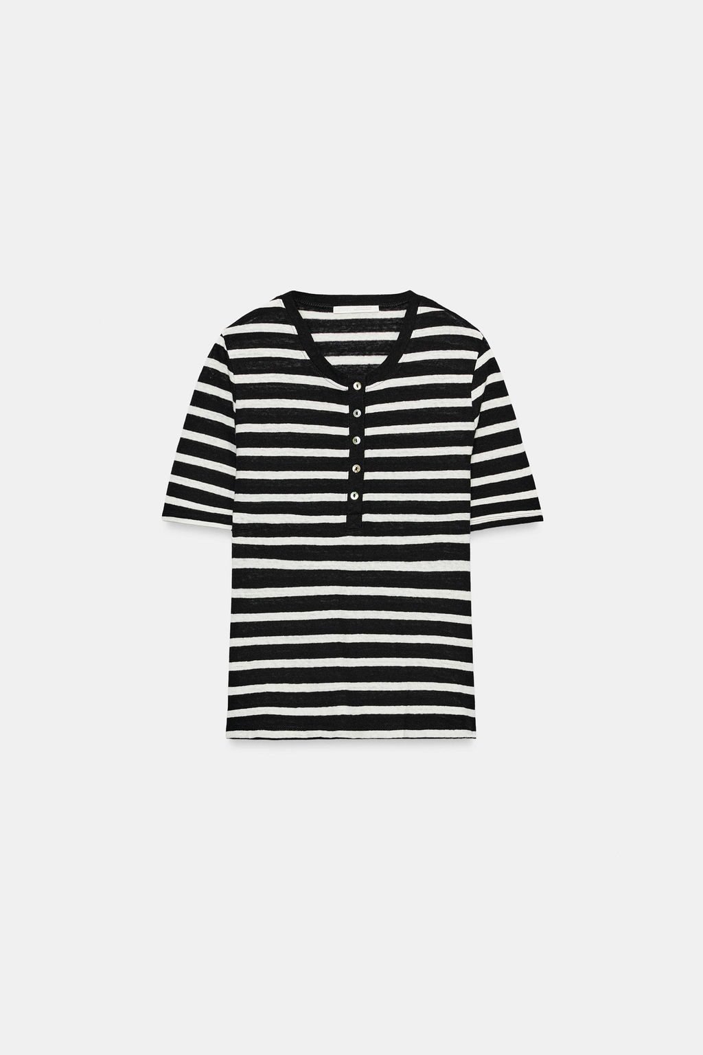 CAMISETA BOTONES CON LINO / Crudo / Negro - Zara фото 4