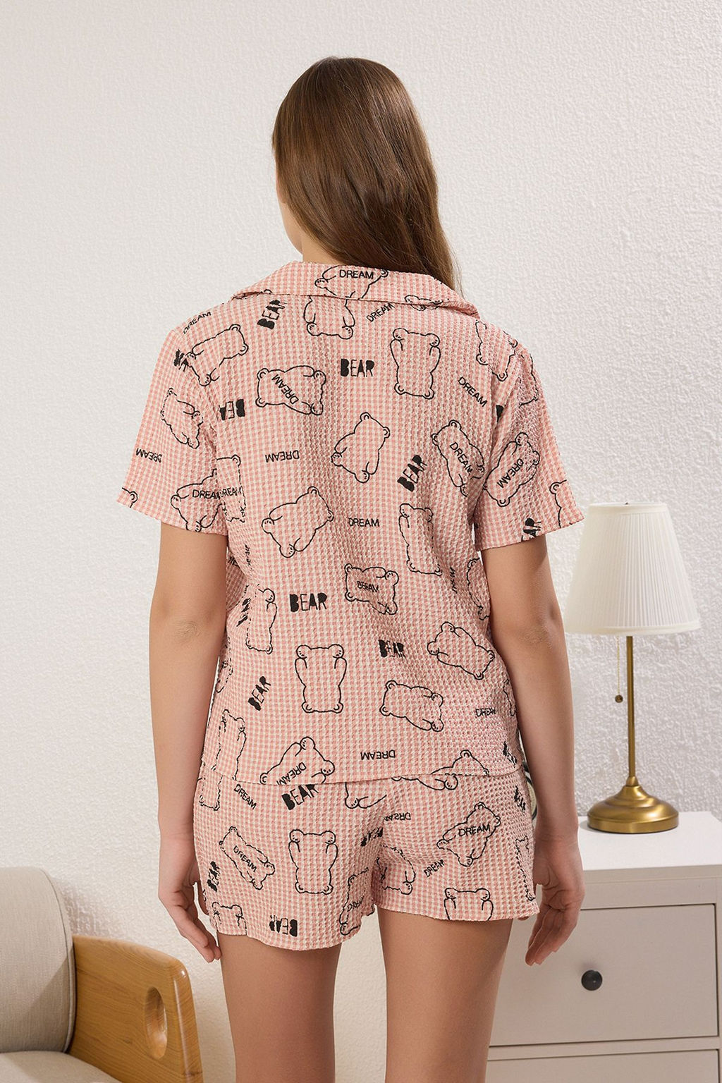 Trendyolmilla Pembe Ay?c?kl? ve Sloganl? Gofre Sortlu Dokuma Pijama Tak?m? THMSS25PT00391  фото 4