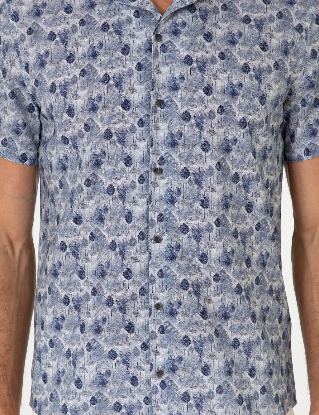 Lacivert Regular Fit Keten Kar___ml_ Desenli K_sa Kollu G_mlek - Cacharel фото 6