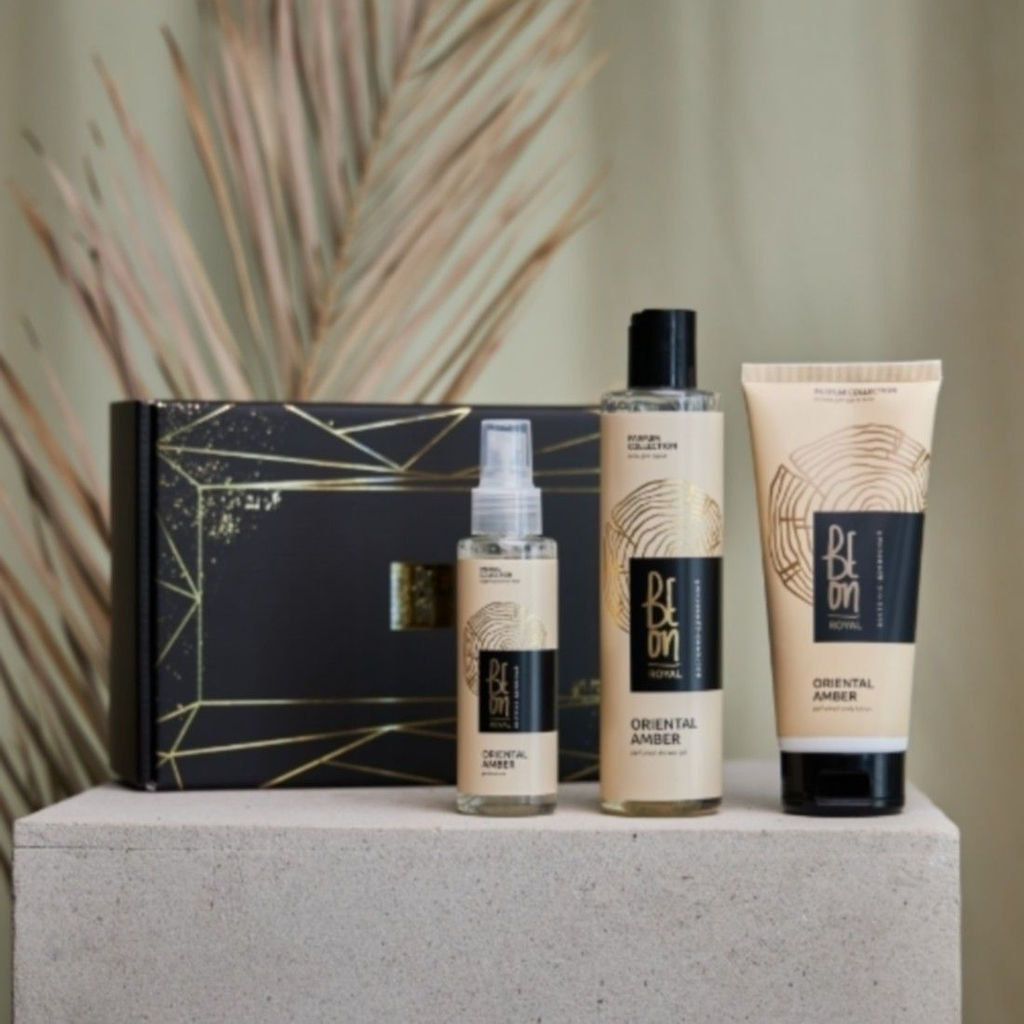 BeOn Подарочный набор для ухода за телом №12 / Royal Oriental Amber (гель 260 мл + лосьон 200 мл + мист 105 мл)