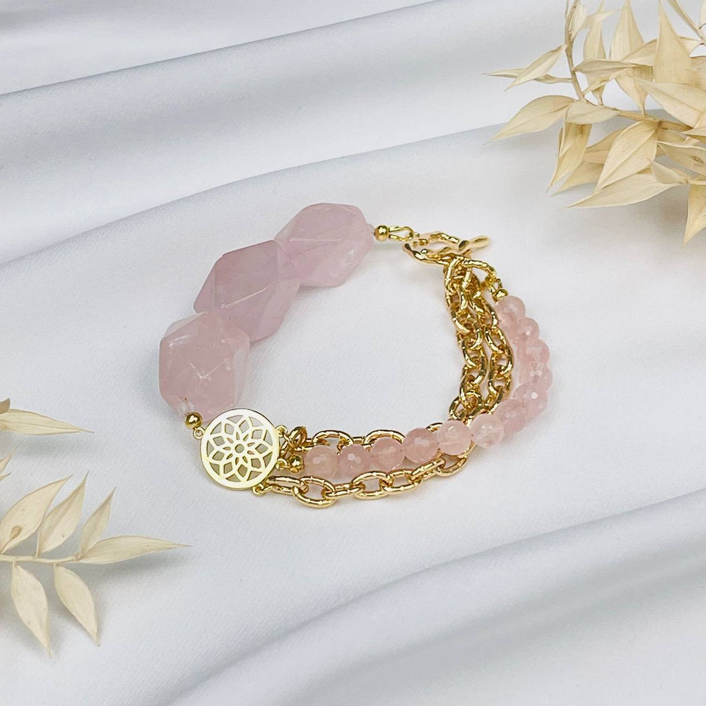 Браслет из Розового кварца с цепочкой 16,5 см