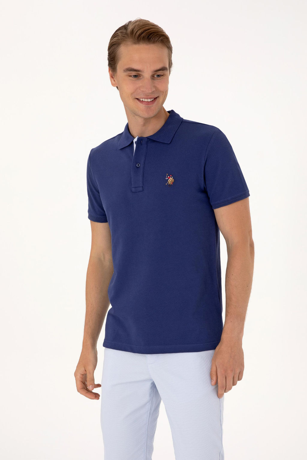 Erkek Slim Fit Polo Yaka A__k Lacivert Basic Ti__rt - U.s. polo assn фото 3