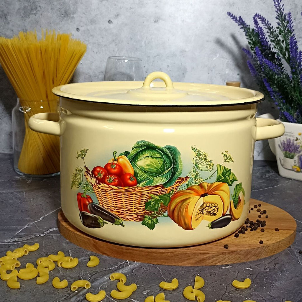 Кастрюля 7.0л 1с18с крем. Урожай - Стальэмаль фото 2