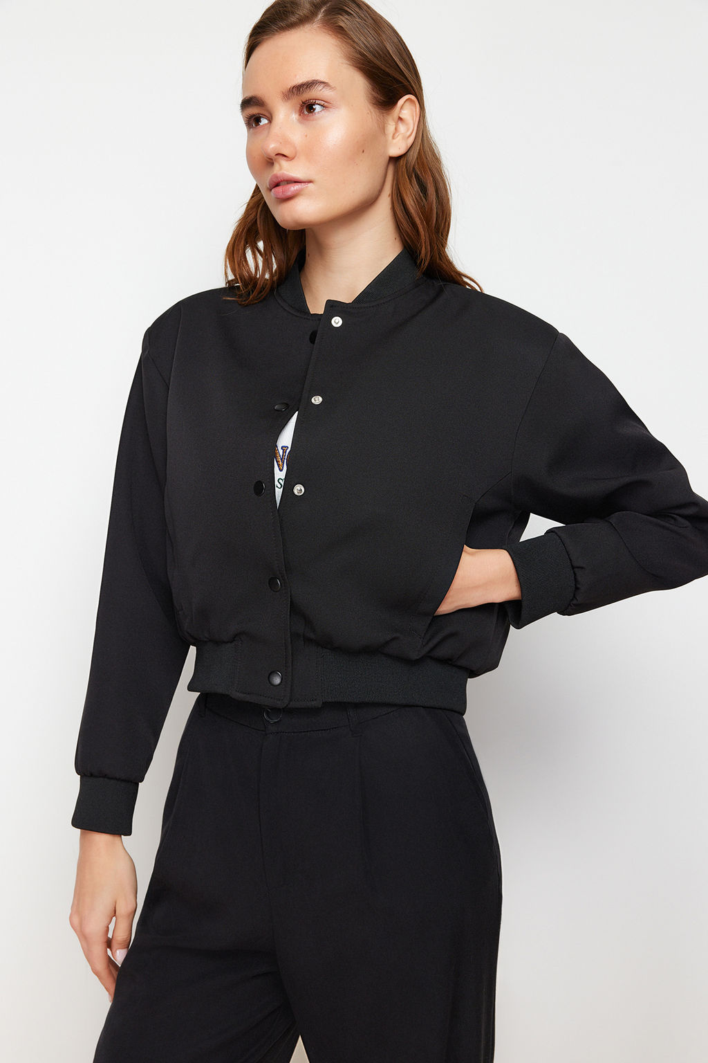 TRENDYOLMILLA Ekru Crop Ince Bomber Mont TWOSS24MO00032 фото 19