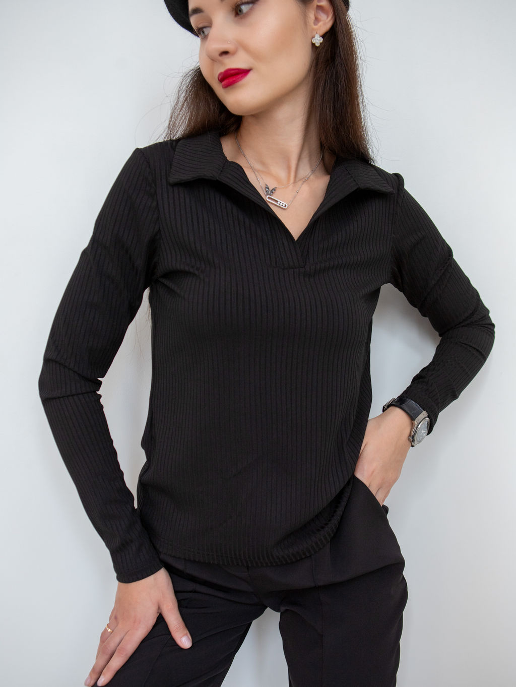 Лонгслив женский поло КФ101 Черный от фабрики Спортсоло