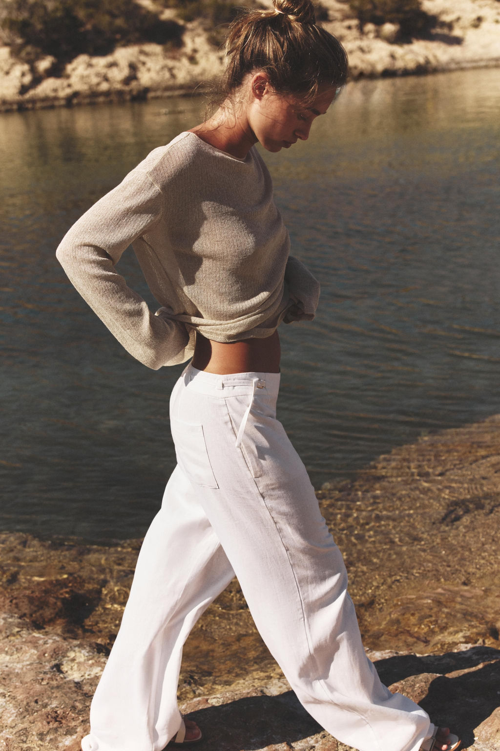 LINEN BLEND WIDE-LEG TROUSERS WITH BUCKLES - Zara фото 20