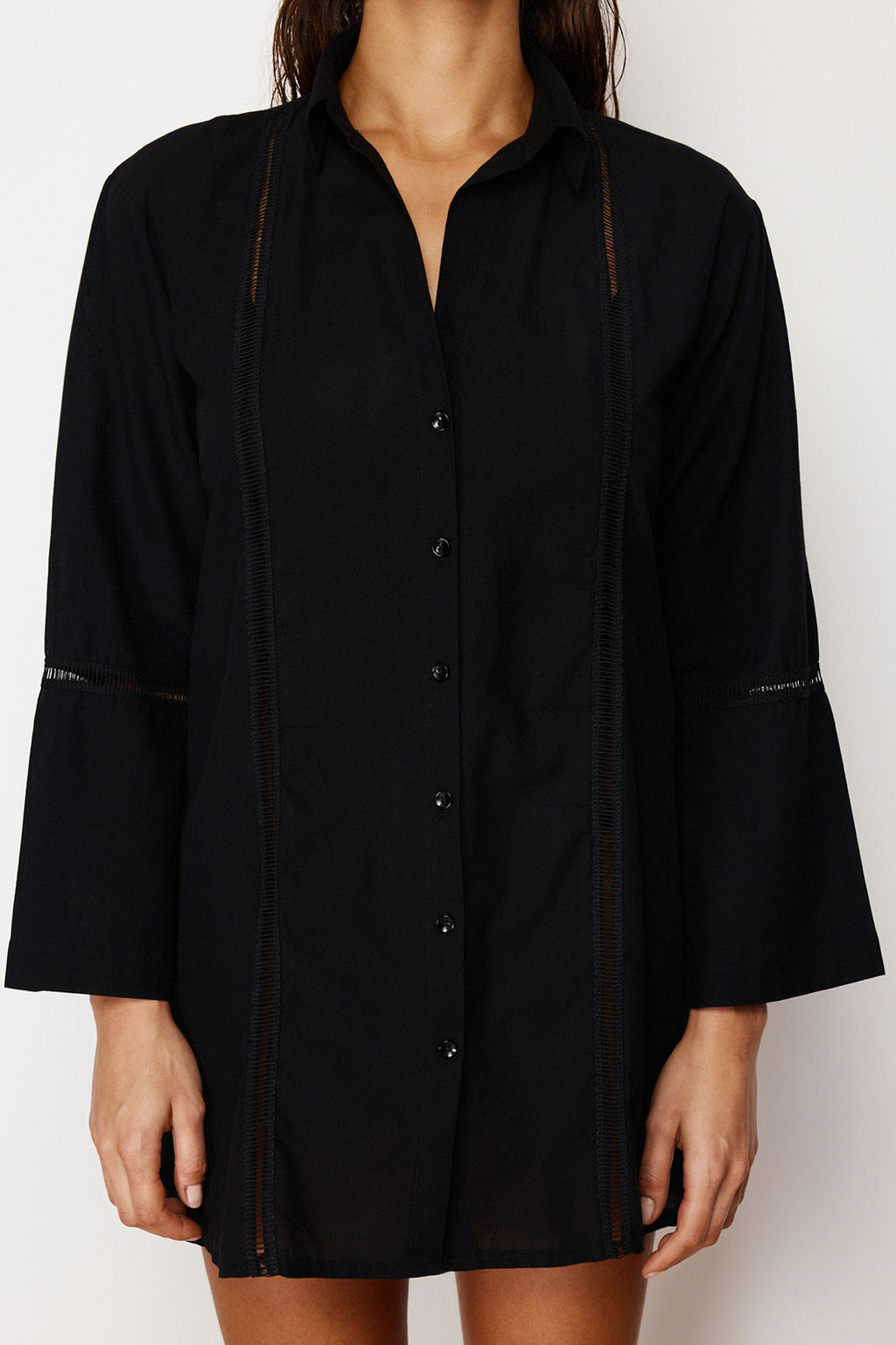 Siyah Dokuma Serit Aksesuarl? %100 Pamuklu Plaj Gomlegi TBESS24GO00006 - Trendyolmilla фото 5