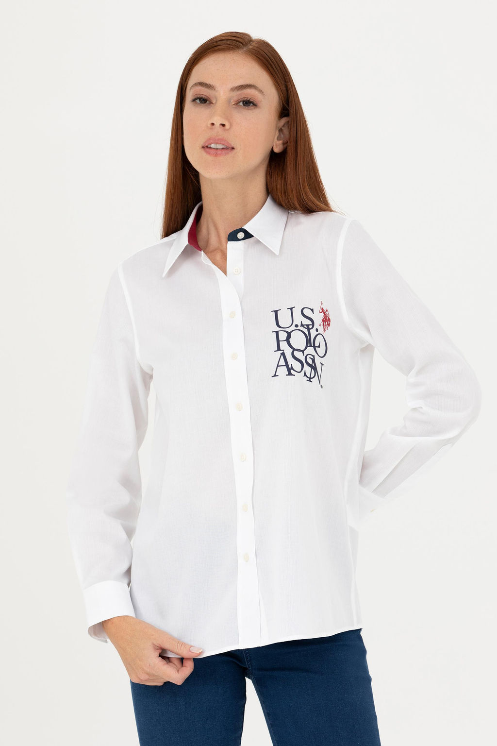 Женская белая рубашка с длинным рукавом - U.s. polo assn фото 17