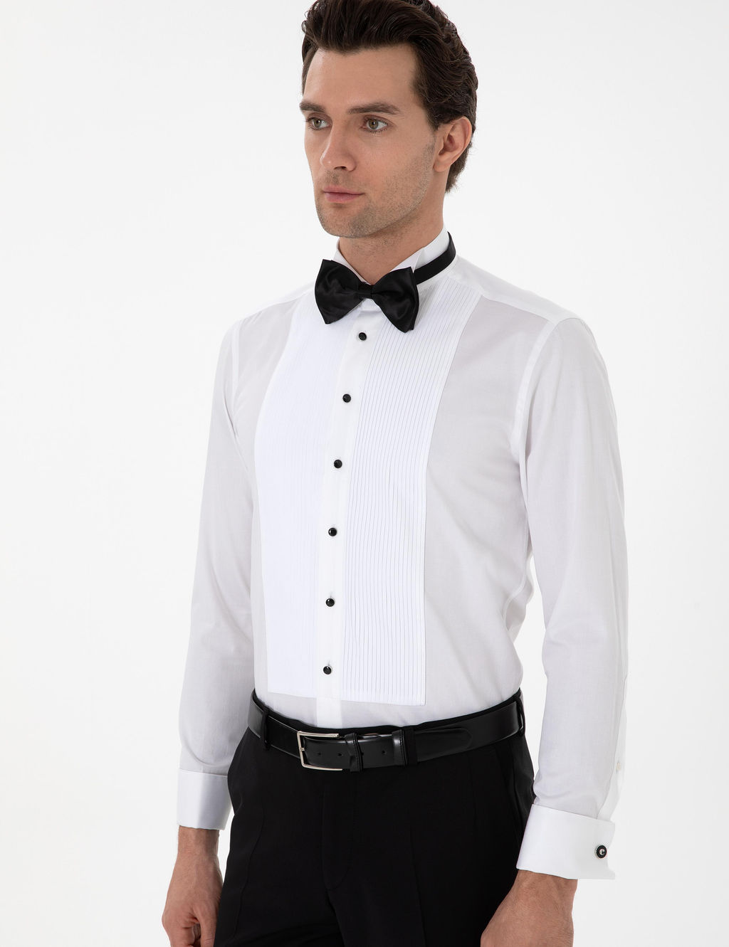 Beyaz Slim Fit Pamuk Kar___ml_ Ata Yaka Smokin G_mlek