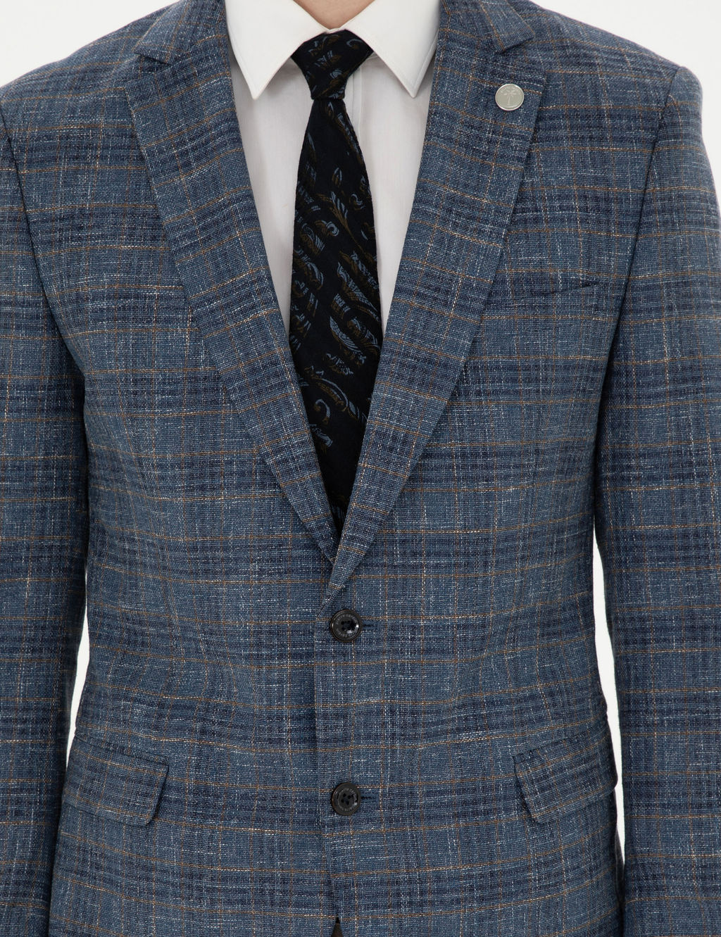 Lacivert Ex. Slim Fit Y_n Kar___ml_ Ekose Ceket