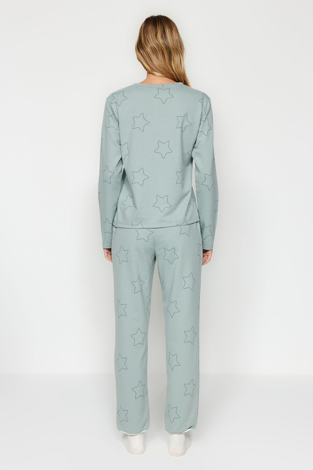 Trendyolmilla Mint %100 Pamuklu Y?ld?zl? Orme Pijama Tak?m? THMAW24PT00234  фото 5