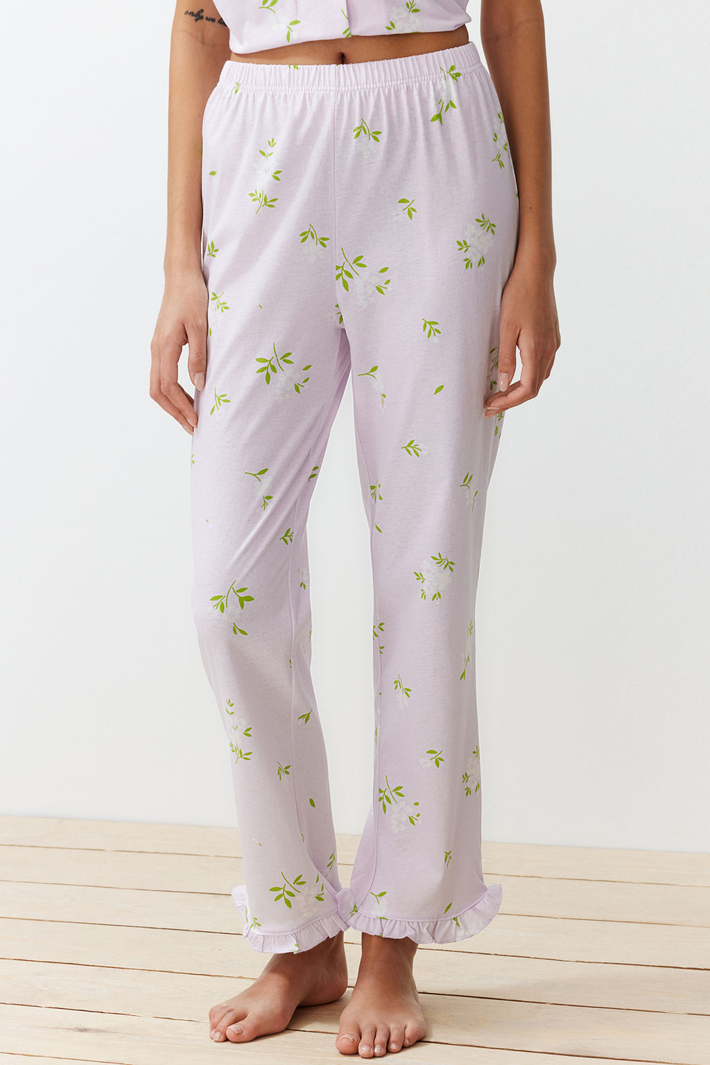 Trendyolmilla Mint %100 Pamuklu Cicekli F?rf?rl? Orme Pijama Tak?m? THMSS24PT00227  фото 5