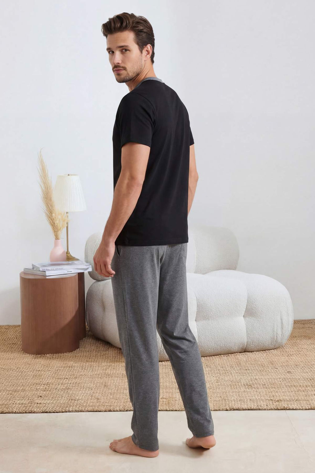 Siyah Regular Dugmeli Yaka Orme Pijama Tak?m? TMNSS26PT00033