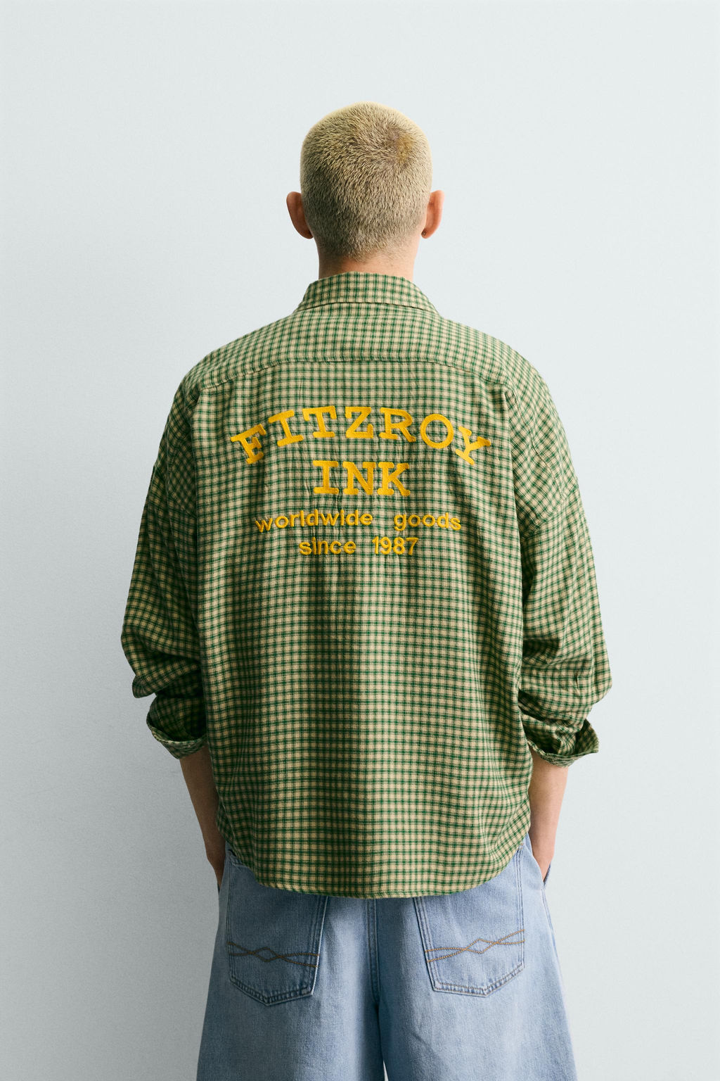 CAMISA CUADROS FRANELA BORDADO / Blanco / Verde