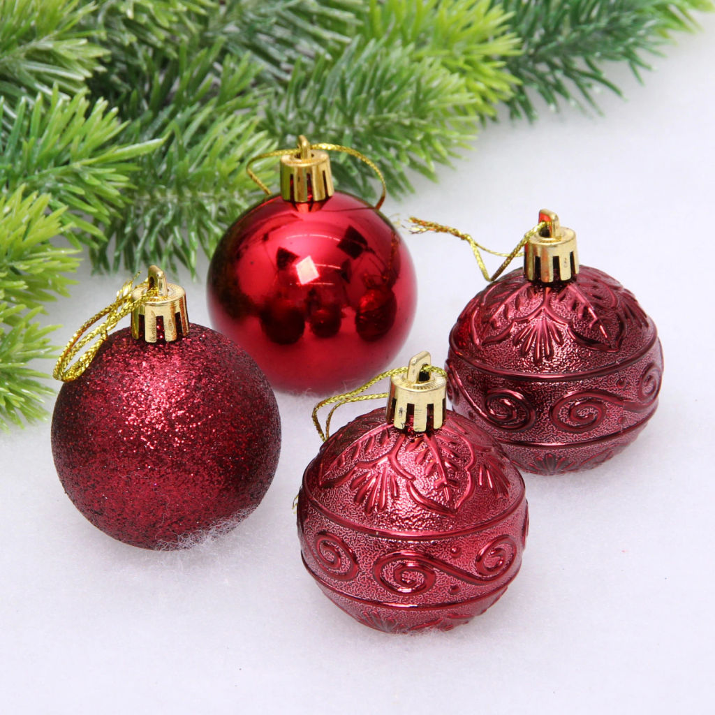 Цена за 4шт. Новогодние шары 5 см (набор 4 шт) "Микс фактур", темный рубин