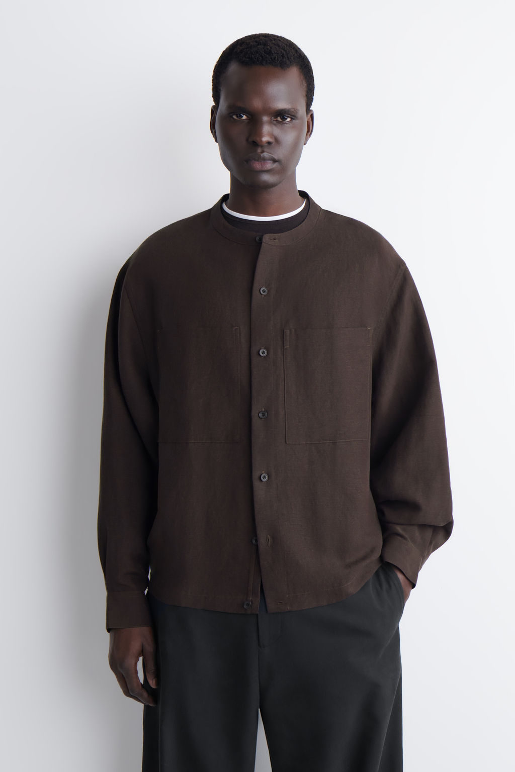 CAMISA OVERSIZE DE LINO CON CUELLO MAO - H&m фото 3