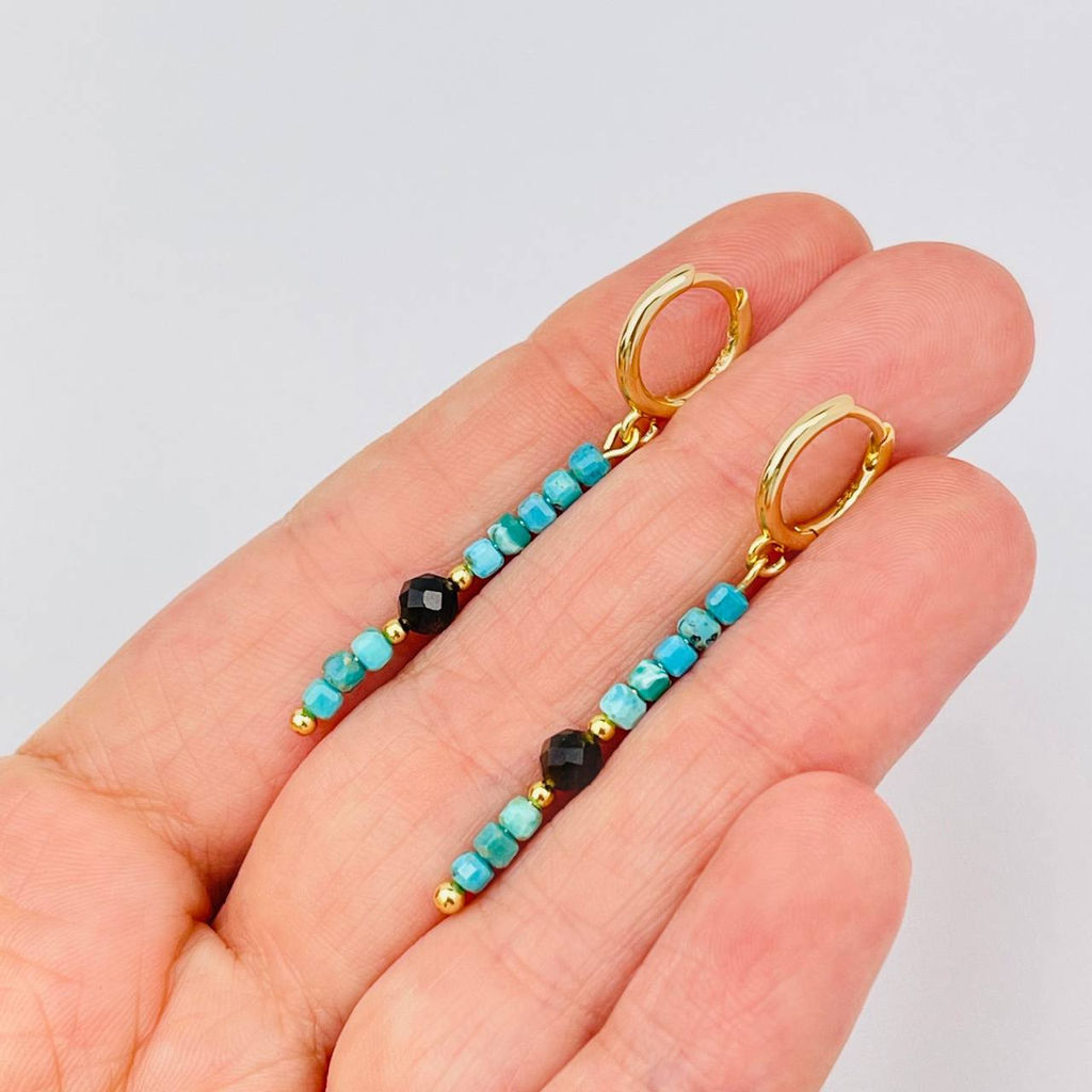 Серьги длинные из Бирюзы и золотистого Обсидиана