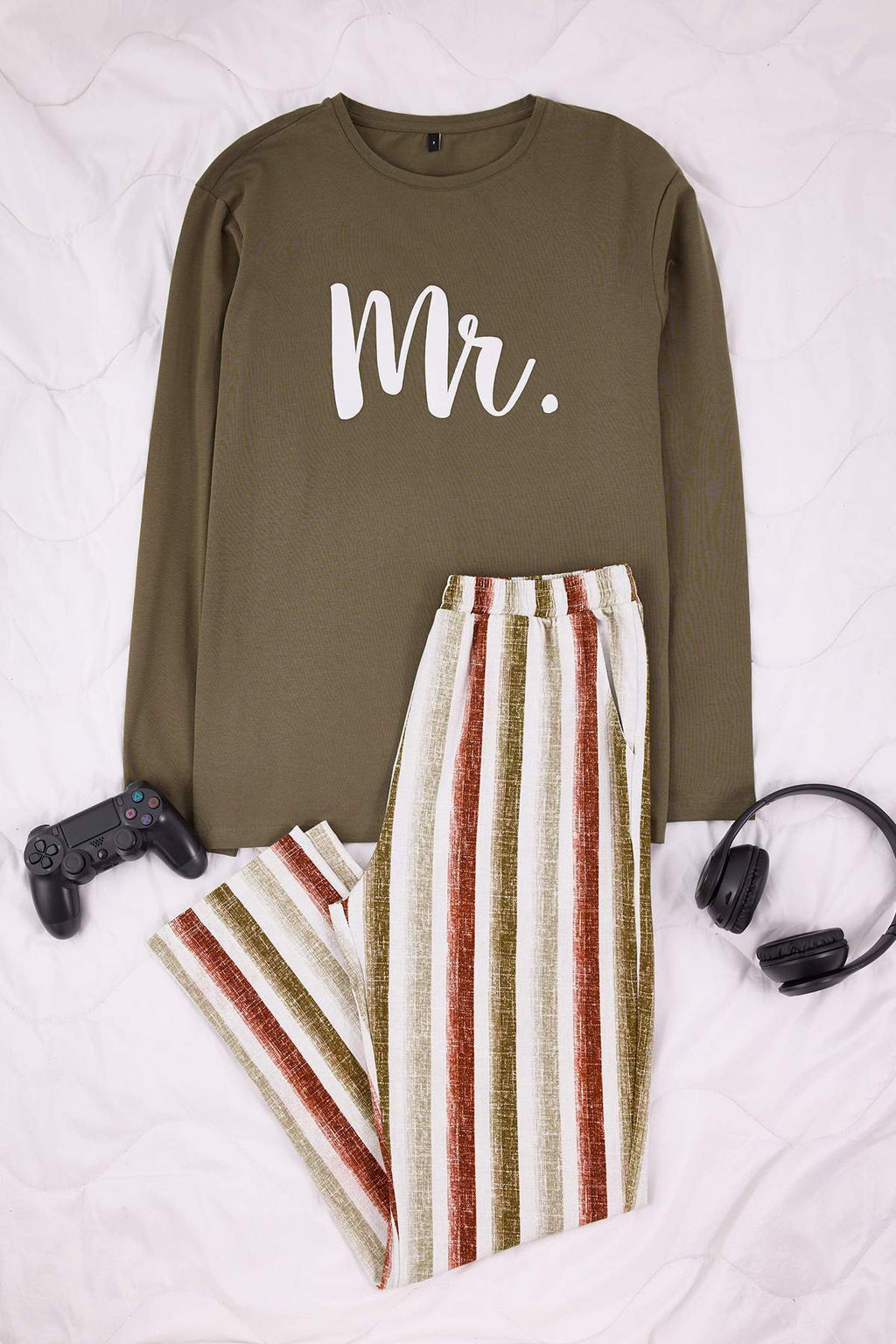 Kiremit Regular Fit Bask?l? V Yaka Orme Pamuklu Pijama Tak?m? TMNAW26PT00051 - Trendyolmilla фото 4