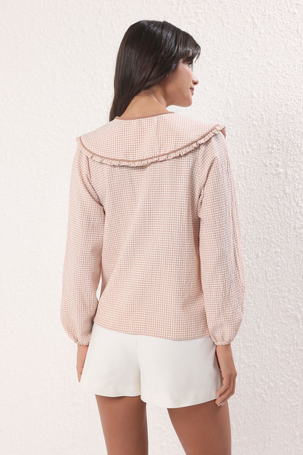 TRENDYOLMILLA Kiremit Gofreli Potikare Bebe Yaka Dokuma Gomlek TWOSS25GO00064  фото 4