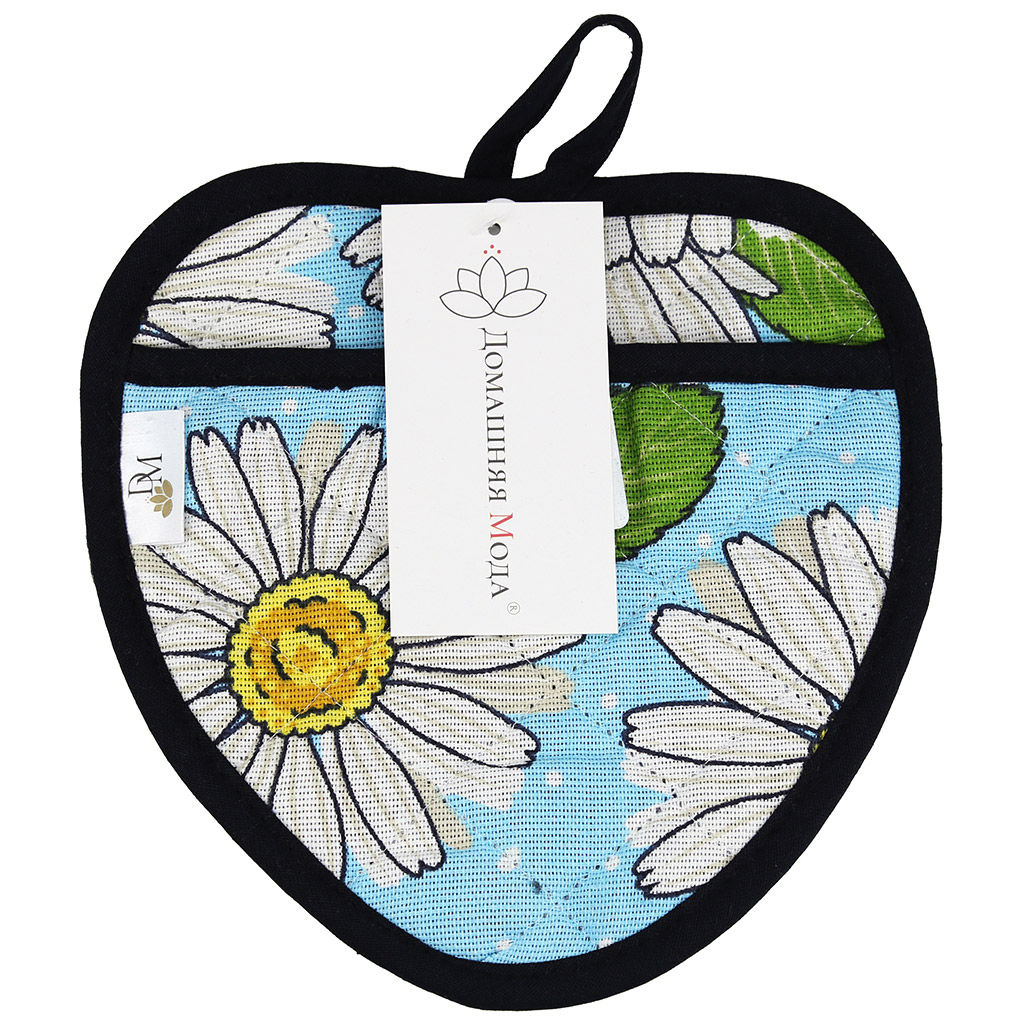 Прихватка с запахом 20х20см Душистая ромашка, вид 4, форма Клубника, рогожка 171г/м2, хлопок 100%, наполнитель - ватин 280г/м2, на пластмассовом подвесе, Домашняя мода (Россия) фото 3