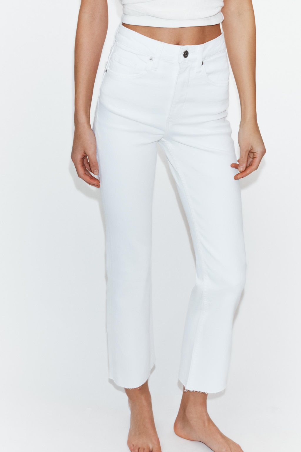 JEANS TRF CROPPED FLARE TIRO ALTO / Blanco - Zara фото 2
