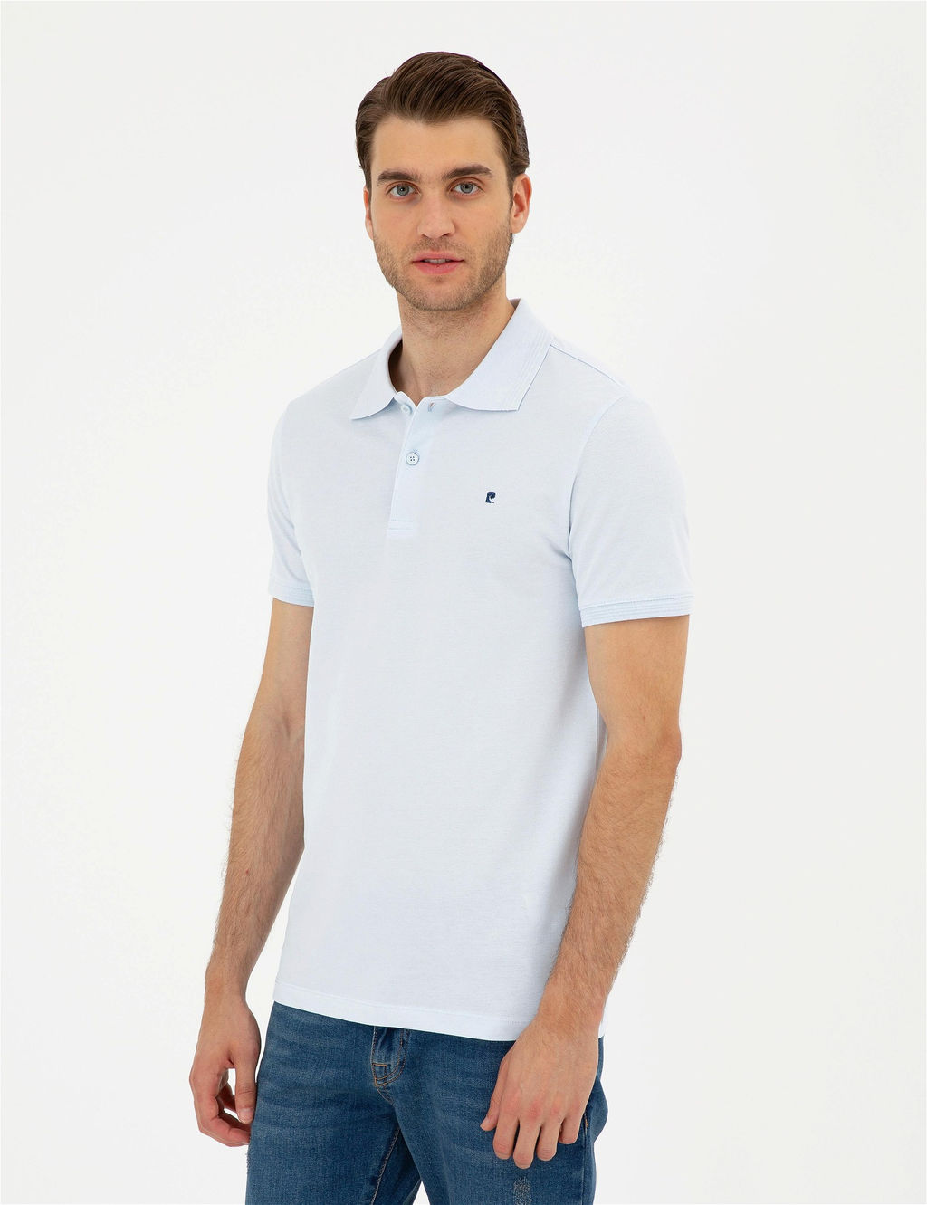 A__k Mavi Slim Fit %100 Pamuk Polo Yaka Basic Ti__rt