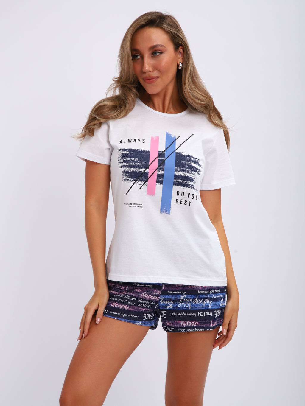 М414 пижама Альмира розовый (шорты+футболка)