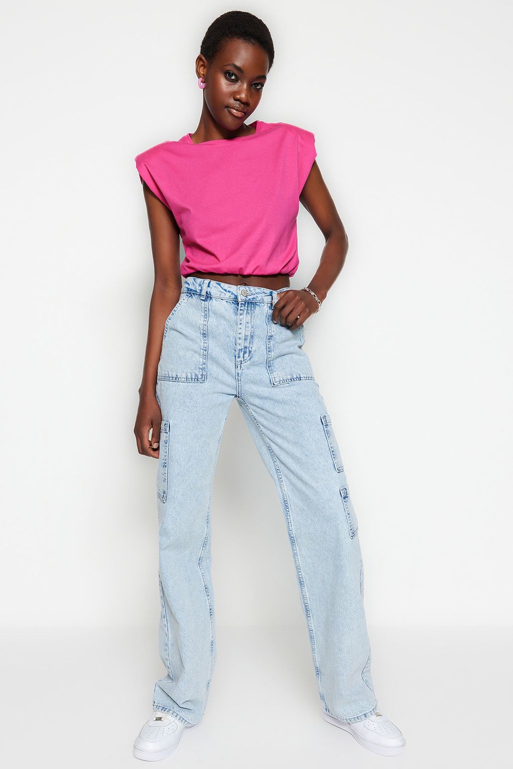 Fusya %100 Pamuk Vatkal? Crop Bisiklet Yaka Orme T-Shirt TWOSS21TS0379