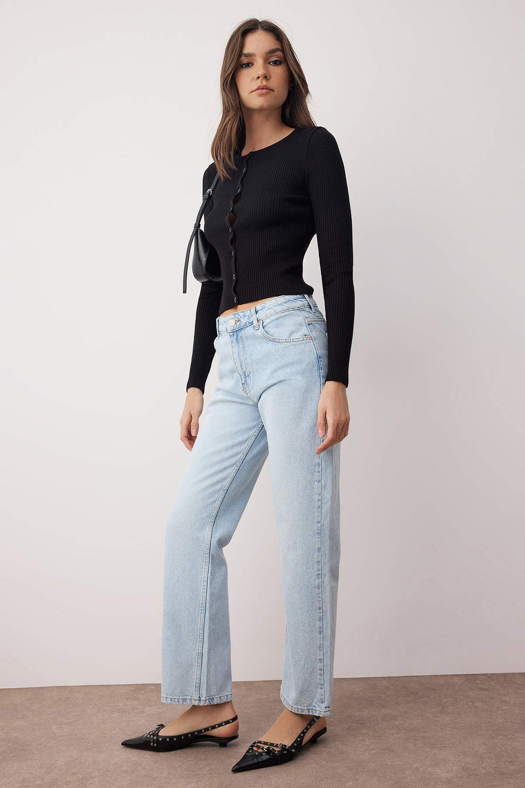 Ac?k Mavi Yuksek Bel Boru Paca Straight Duz Kesim Jeans TWOAW26JE00060 - Trendyolmilla фото 2