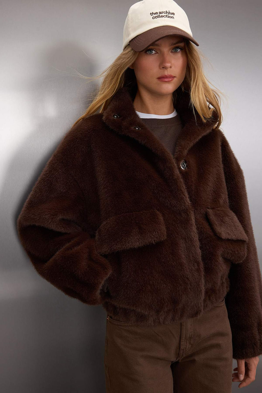 Koyu Kahverengi Oversize Kal?p Pelus Bomber Mont TWOAW26MO00063