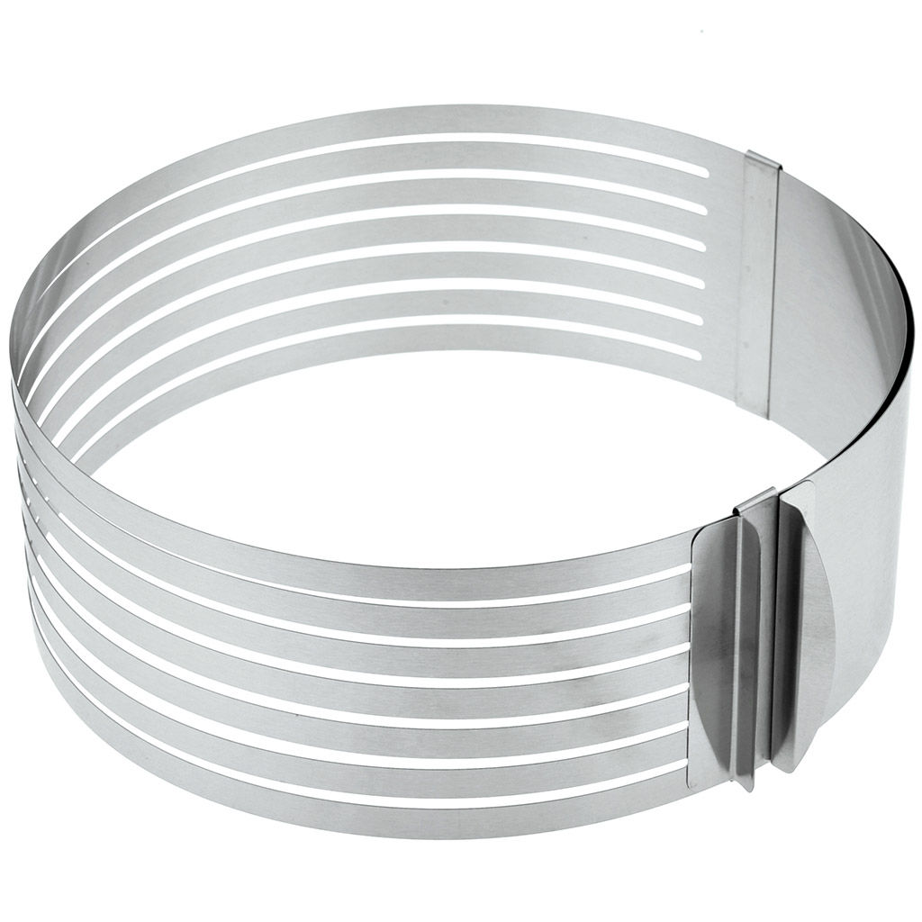 Форма кондитерская из нержавеющей стали для нарезания коржей, раздвижная, д24-30см h8,5см, цветная коробка (Китай)