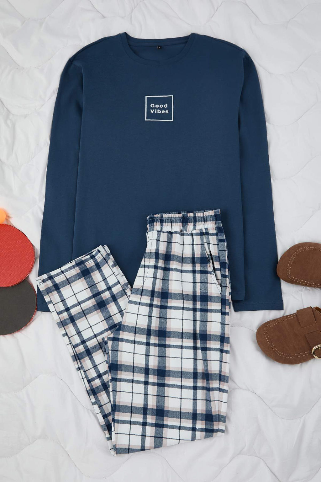 Lacivert Regular Ekose / Kareli Orme Pijama Tak?m? TMNAW26PT00055