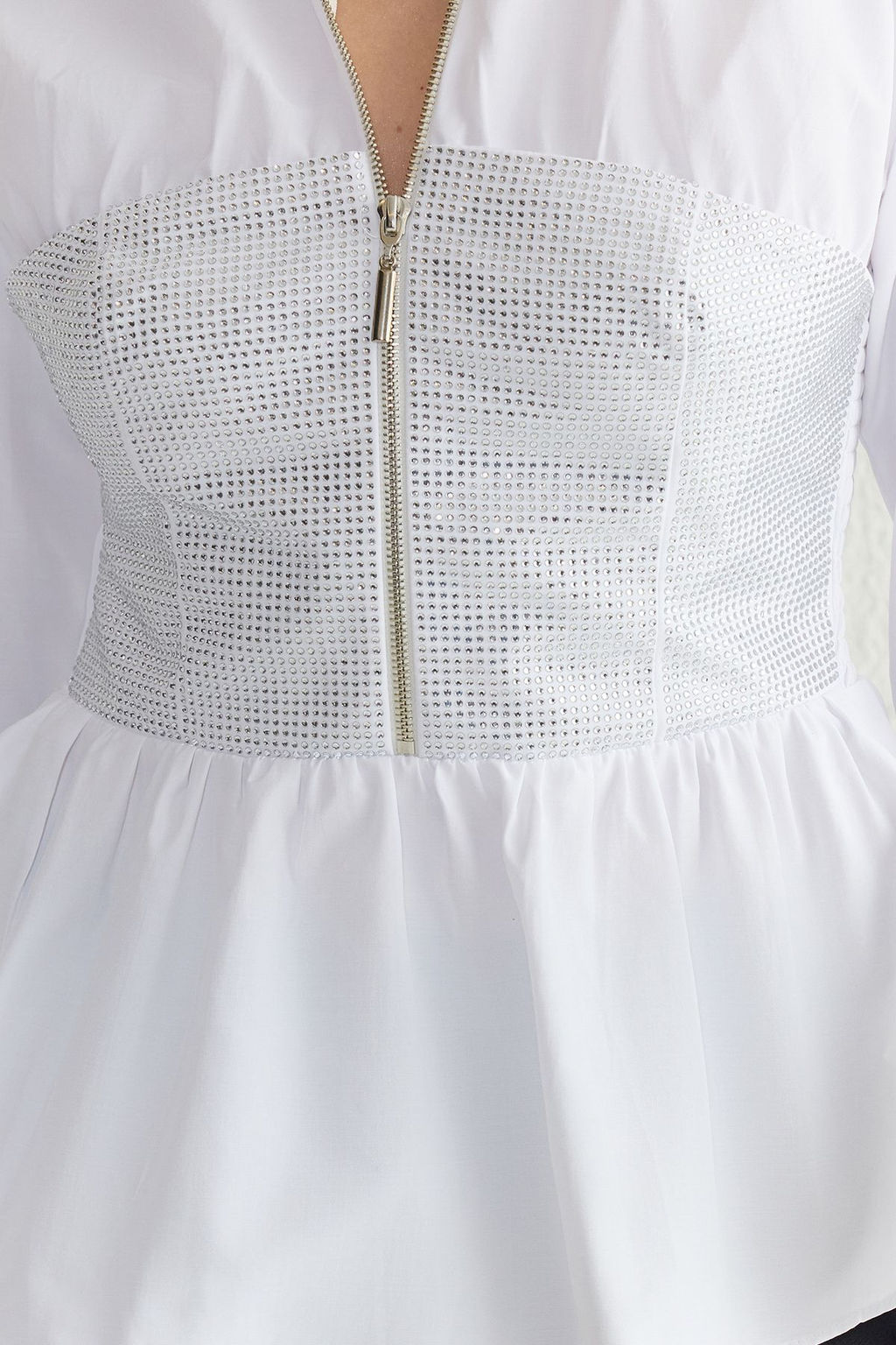 Beyaz Parlak Tas Bask?l? Fermuarl? Poplin Dokuma Gomlek TPRSS25GO00001 - Trendyolmilla фото 4