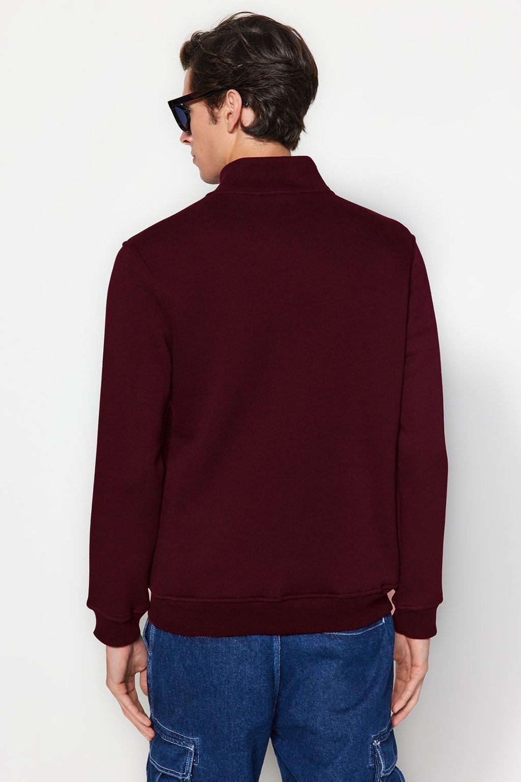 Bordo Regular/Normal Kesim Dik Yaka Fermuarl? Ici Polar/S?cak Tutan Basic Sweatshirt TMNAW24SW00041