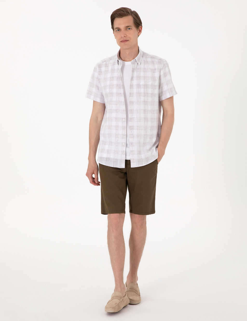 Kahverengi Regular Fit K_sa Kollu Ekose G_mlek - Pierre cardin фото 4