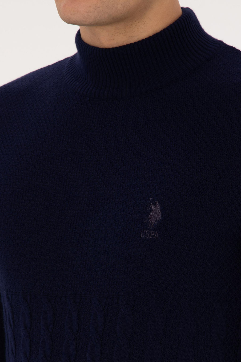 Erkek Slim Fit Yar_m Bal_k__ Yaka Lacivert Kazak - U.s. polo assn фото 7