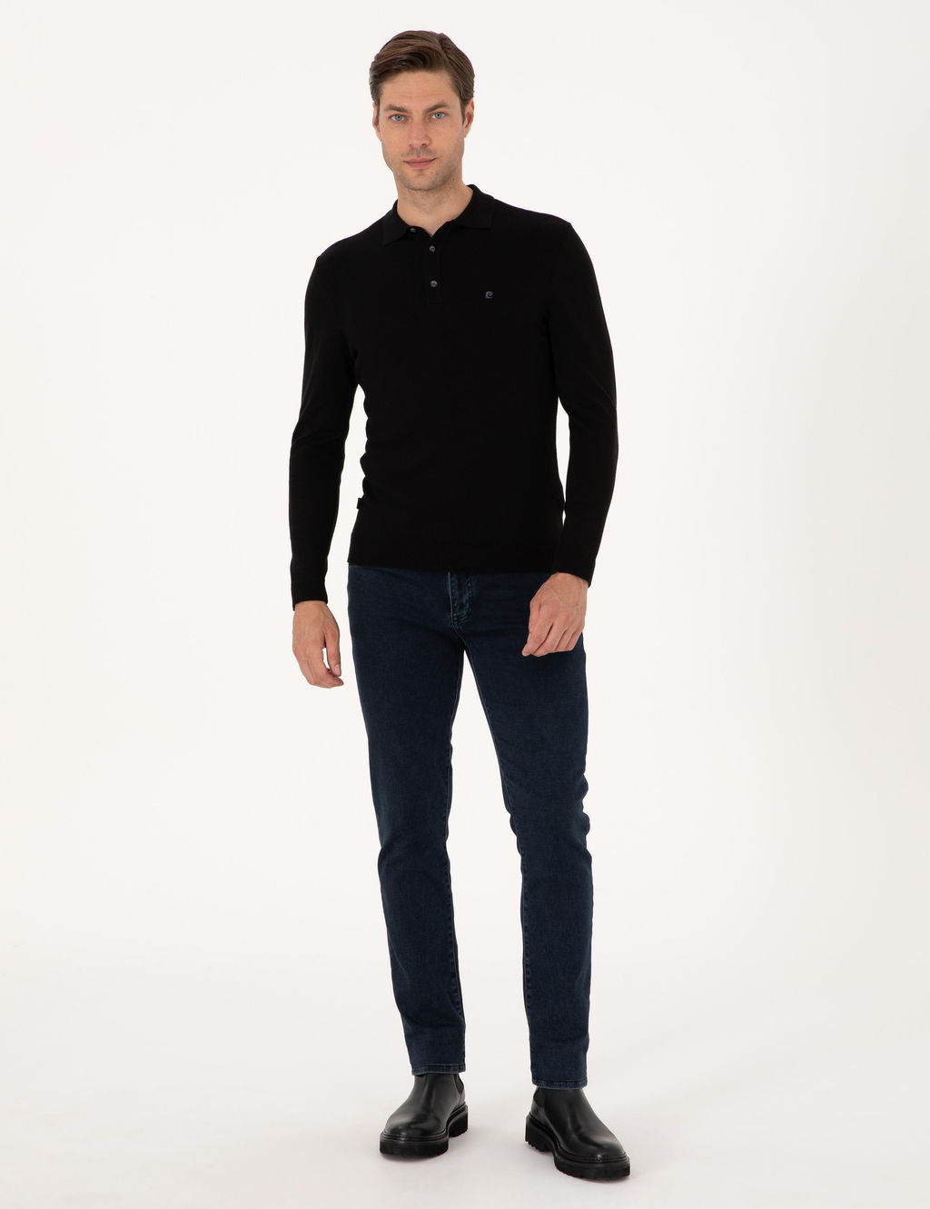 Siyah Slim Fit Polo Yaka Basic Triko Kazak - Pierre cardin фото 4