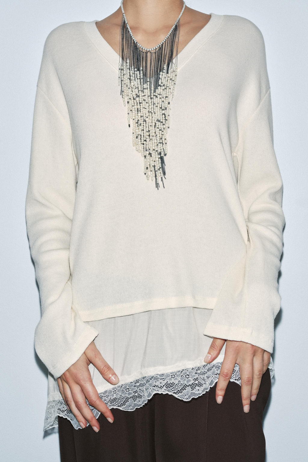 CONTRAST LACE T-SHIRT - Zara фото 11