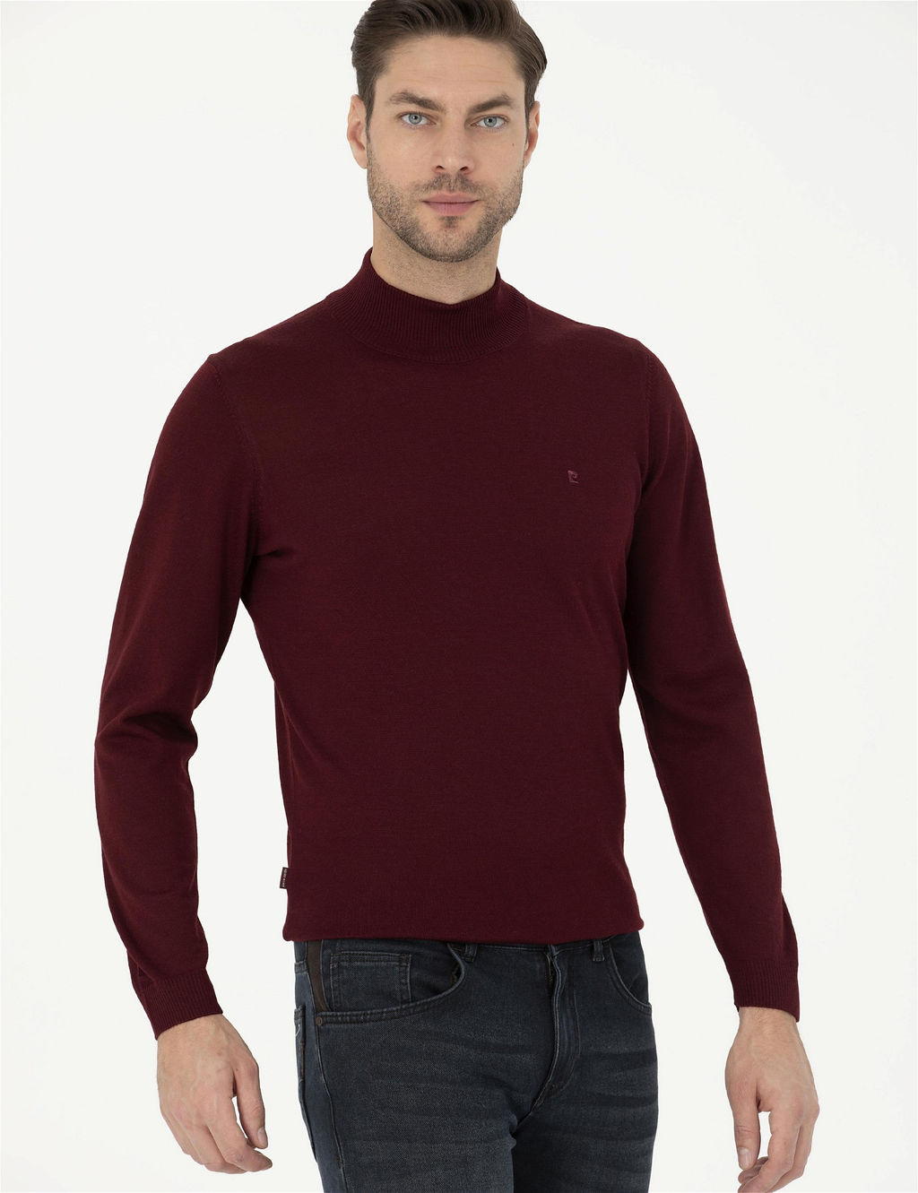 K_rm_z_ Slim Fit Yar_m Bal_k__ Yaka Y_n Kar___ml_ Basic Triko Kazak