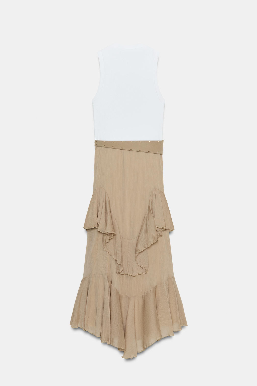 VESTIDO COMBINADO CINTUR?N VOLANTES / CAMEL/BLANCO - Zara фото 3