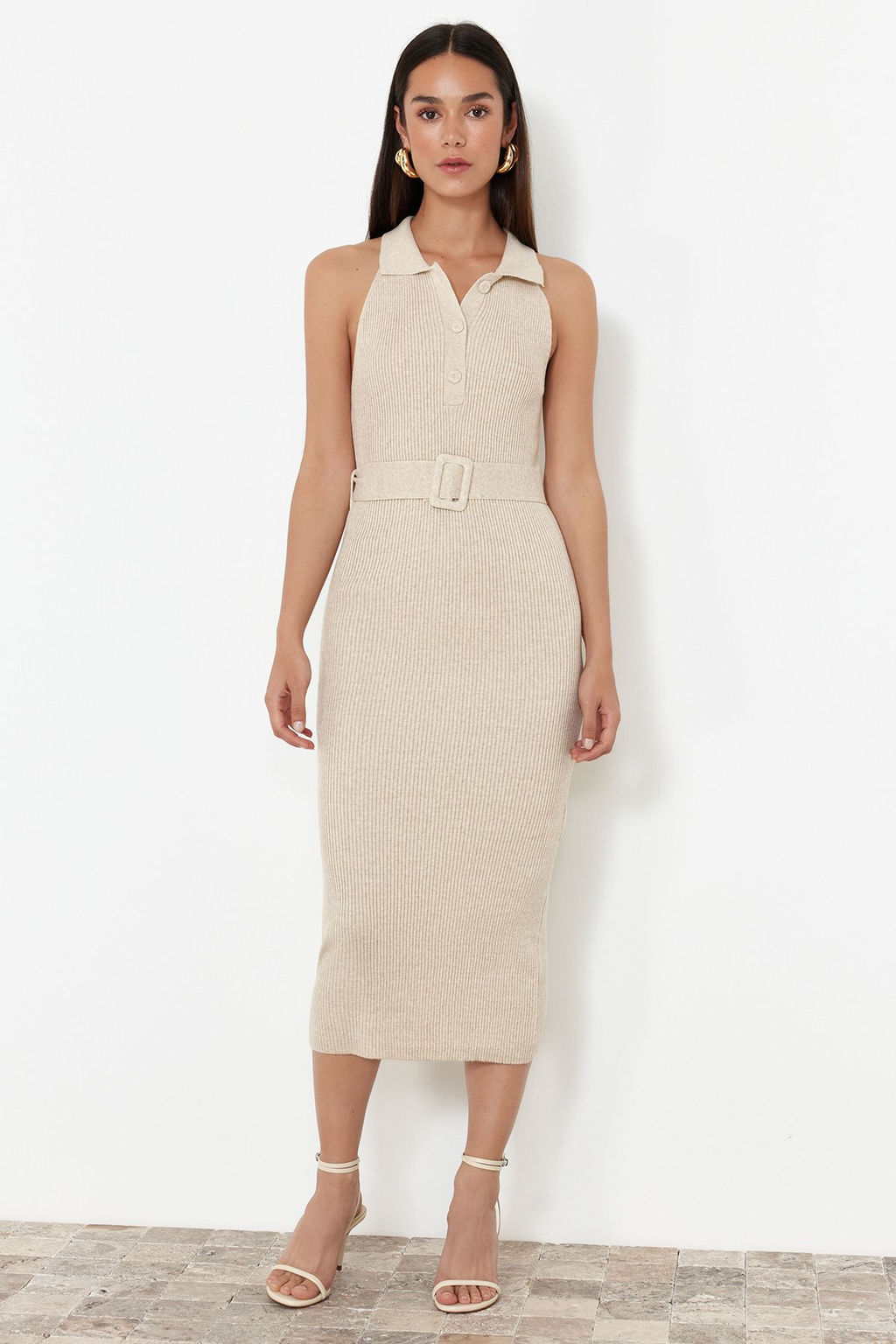 TRENDYOLMILLA Mavi Midi Triko Kemer Detayl? Elbise TWOSS22EL1031  фото 32