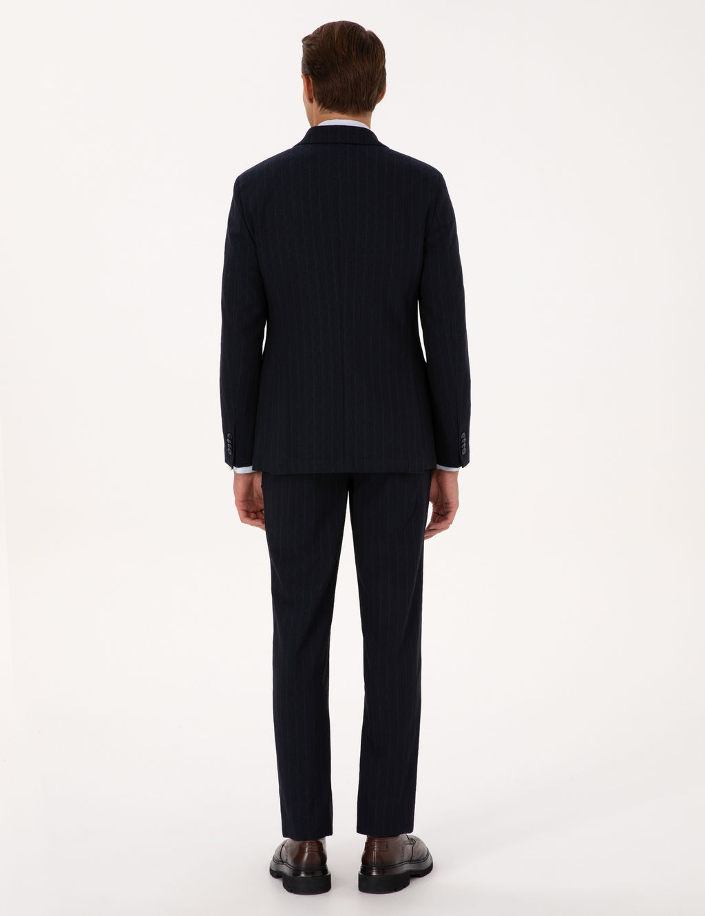 Lacivert Extra Slim Fit _izgili Kruvaze Tak_m Elbise