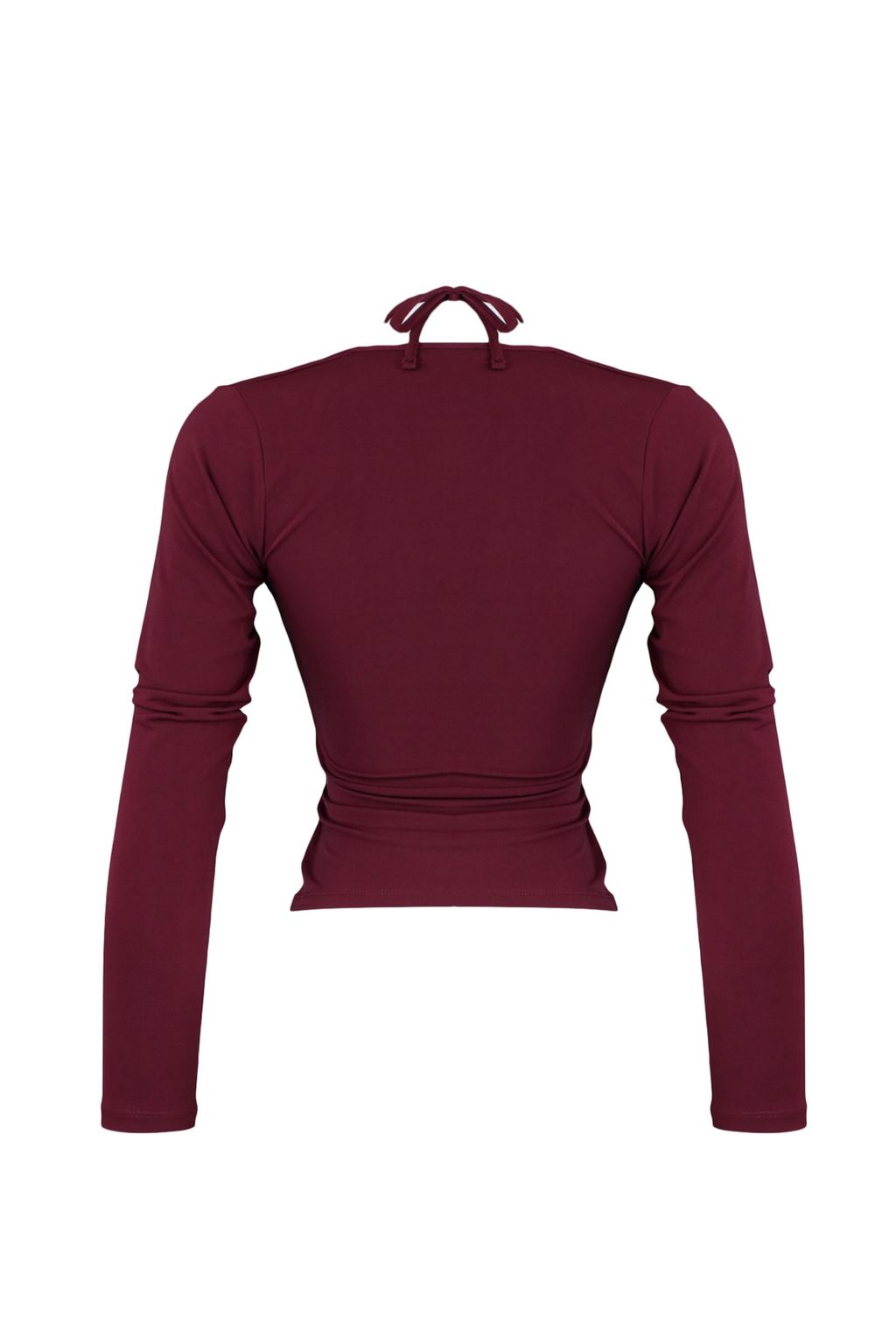 Bordo Fitted/Vucuda Oturan Boyundan Baglamal? Esnek Orme Bluz TWOAW23BZ00093