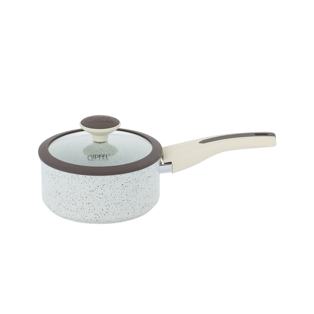 0431 GIPFEL Ковш SONRIZO 16см/1,3л из кованого алюминия со стеклянной крышкой, с индукционным дном, с 3-слойным антипригарным мраморным покрытием Excilon Marble, c бакелитовой ручкой с покрытием Soft Touch. Толщина: 2,0/4,0мм  фото 2